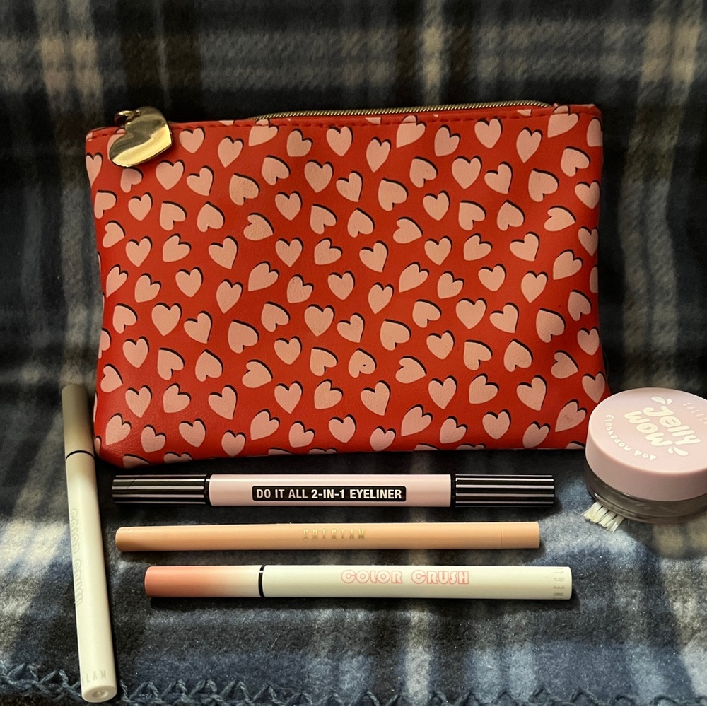 ipsy Heart Pattern Makeup Set with Eyeliner and Brushes